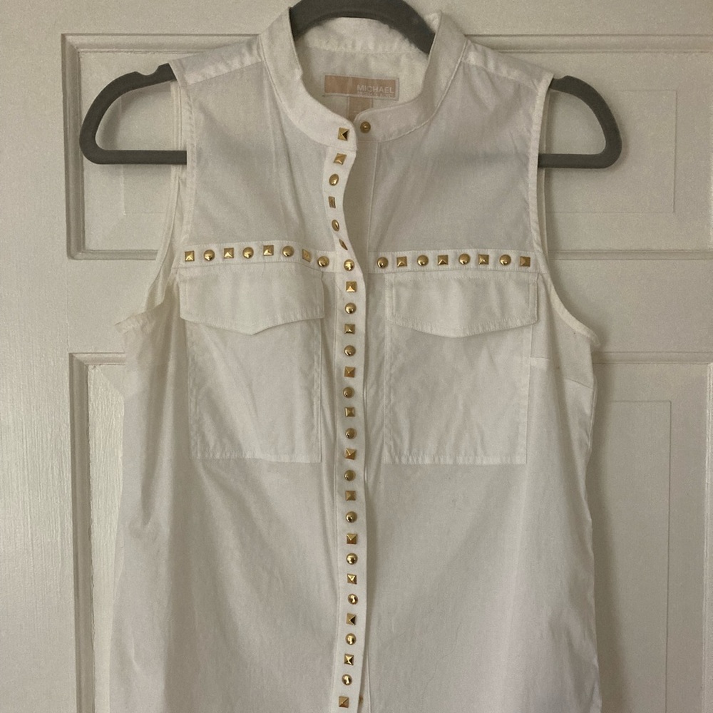 Michael by Michael Kors size small white blouse with gold details, snap buttons